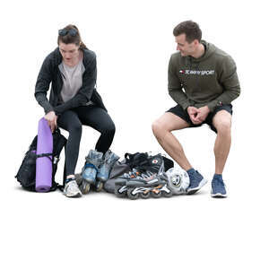 cut out man and woman unpacking things to go roller skating