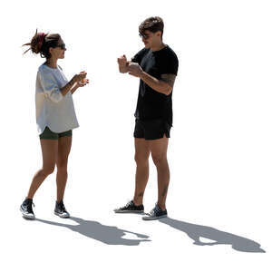 cut out man and woman standing and eating ice cream