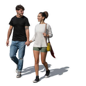 cut out latino couple walking hand in hand