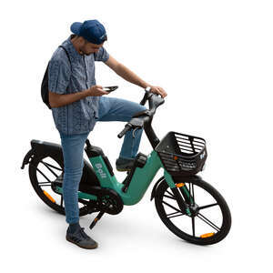 cut out man with an electric bike waiting seen from above