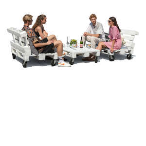 cut out group of friends sitting in a summer outdoor cafe