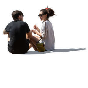 cut out young man and woman sitting and eating ice cream