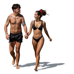 cut out couple walking happily on the beach