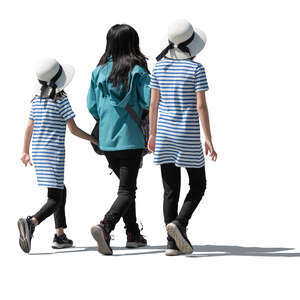 cut out woman and her two daughters walking hand in hand