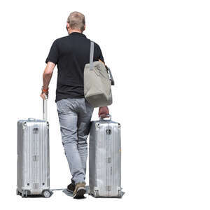 cut out man with two big suitcases walking
