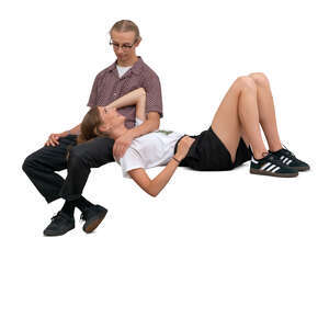 cut out man sitting and woman lying on his lap