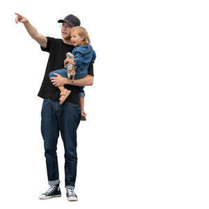 cut out man standing and pointing things to his little daughter
