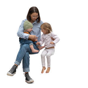 cut out woman with two little kids sitting