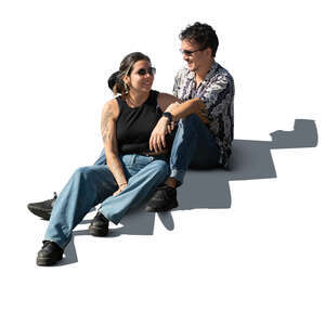 cut out couple sitting on the stairs and talking