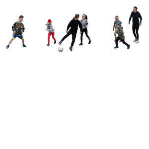 cut out group of children playing football at a sport class