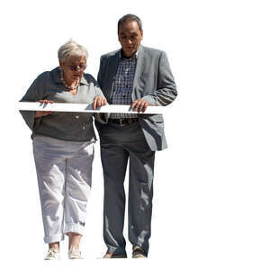 cut out two people standing on a balcony and lookinf down
