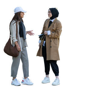 two cut out young middle eastern women standing and talking