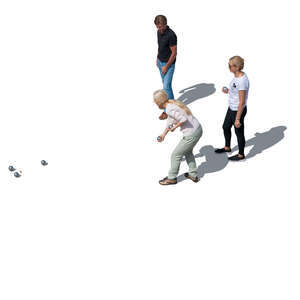 top view of a group of older adults playing petanque 