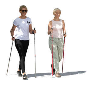 two cut out women nordic walking in partial shade