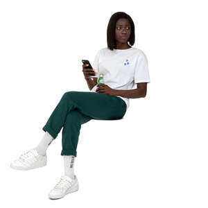 woman with a phone and a water bottle sitting