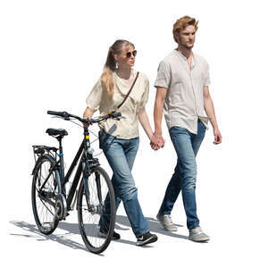 cut out couple with a bicycle walking hand in hand