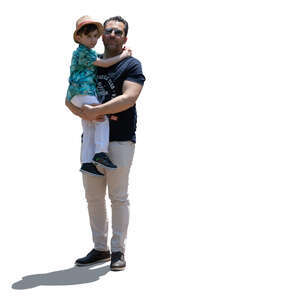 cut out backlit father and son standing