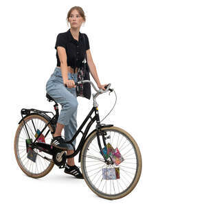 woman on a bicycle waiting and looking around