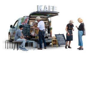 cut out people buying coffee from a coffee truck