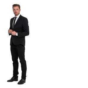 cut out man in a black suit standing