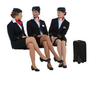 three cut out flight attendants sitting and talking