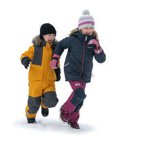 children playing in winter outside in the snow