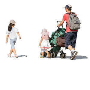 cut out man with two little daughters walking