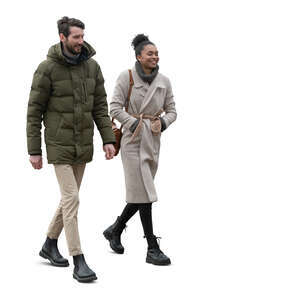two people in autumn walking and talking cheerfully