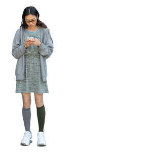 cut out asian woman with a phone standing