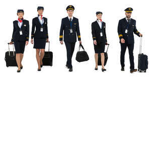 cut out air crew in uniform walking with suitcases
