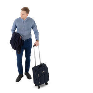 cut out man with a suitcase standing seen from above