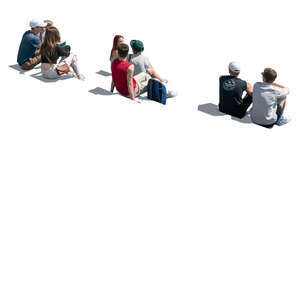 scene with many people sitting on the stairs