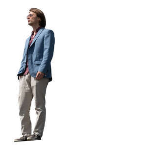 cut out young man standing seen from lower viewpoint