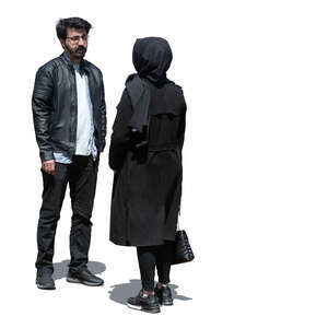 muslim woman standing and talking to a male friend