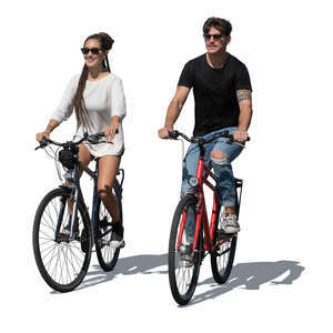 man and woman riding a bike side by side