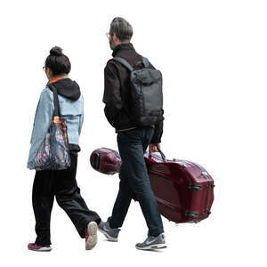 man with a cello and a woman walking together