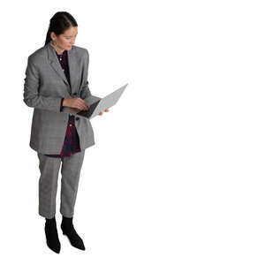 businesswoman with a laptop seen from bird view angle