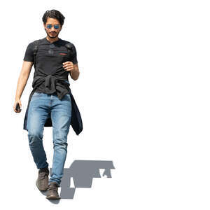 cut out latino man walking down the stairs