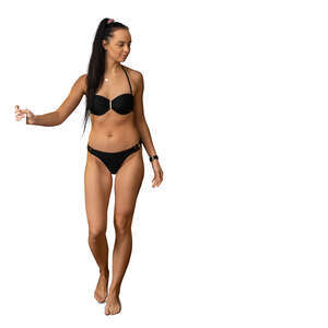 cut out woman in a bathing suit opening a sauna door