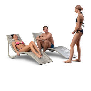 group of people relaxing on beach chairs and talking