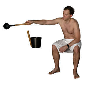 cut out man sitting in a sauna in a steam room