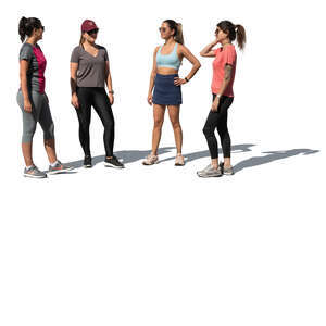 cut out four sporty women standig and talking