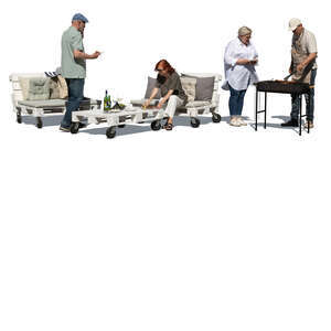 cut out older group of people having a bbq party