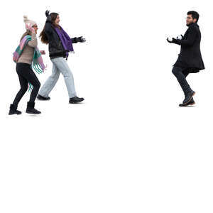 cut out group of friends having a snow fight