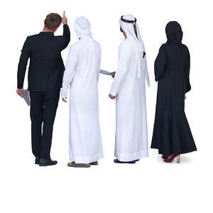 group of european and arab businessmen standing and talking