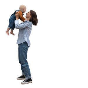 woman playing happily with her baby son