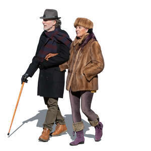 elderly couple walking on a sunny winter day