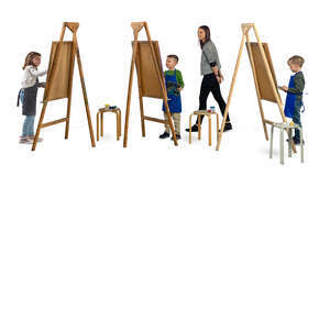 group of kids painting in school at a painting class