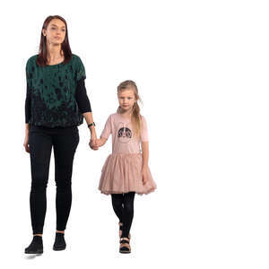 woman walking hand in hand with her daughter