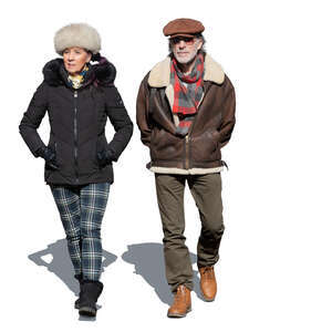 two old people walking in winter